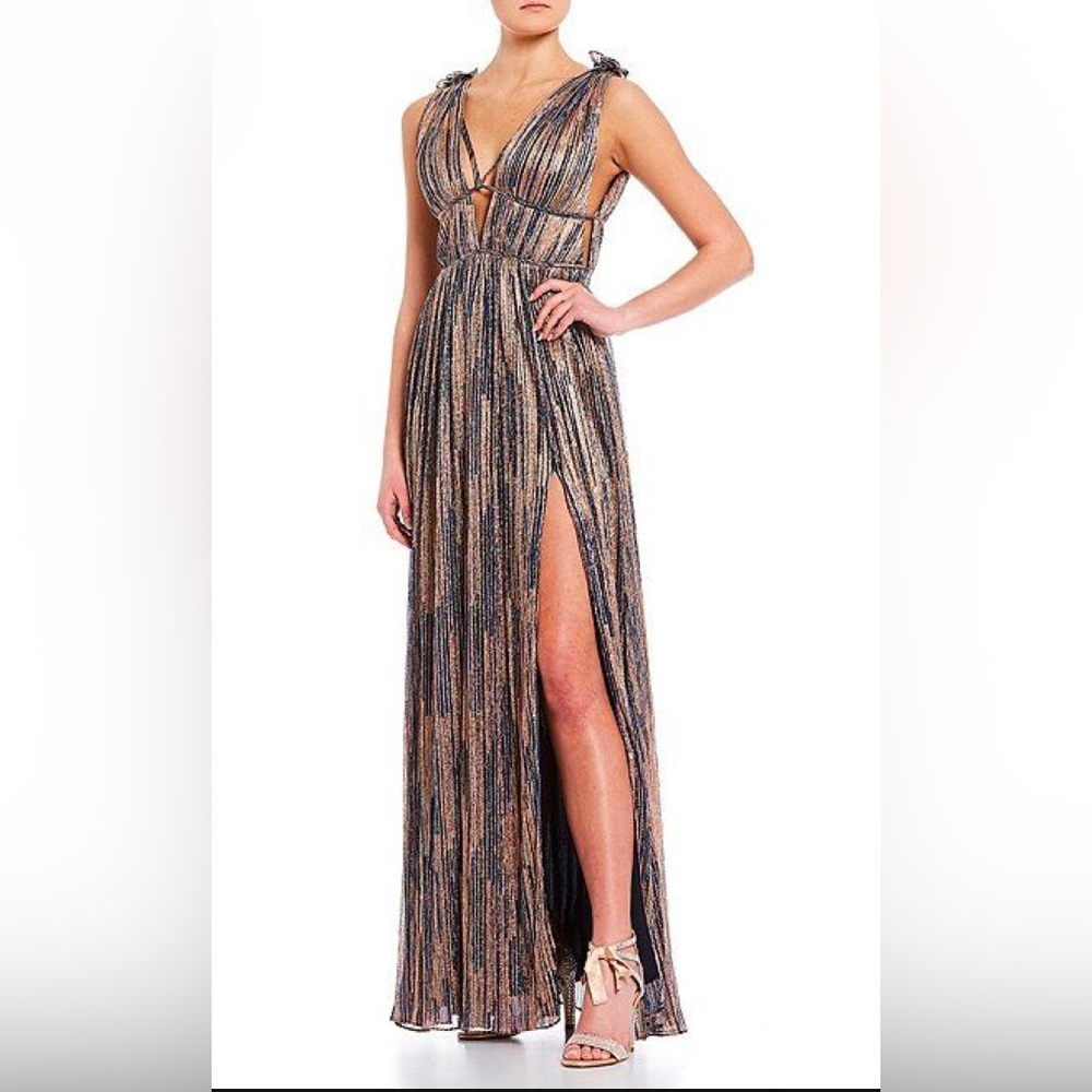 GB Social High Side Slit Metallic Long Dress
